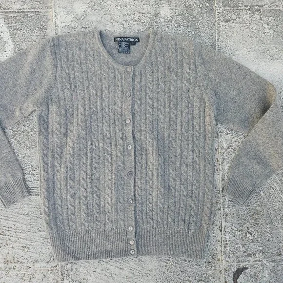 Nina Patrick Women Cardigan Sweater Button Front Gray Lamp Wool Size S - Picture 1 of 9
